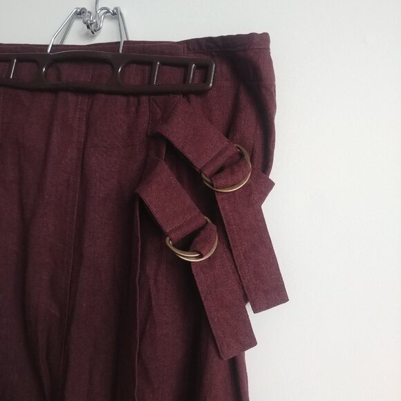Studio Point linen blend chocolate brown wrap style midi skirt front slit 10 - Picture 5 of 15